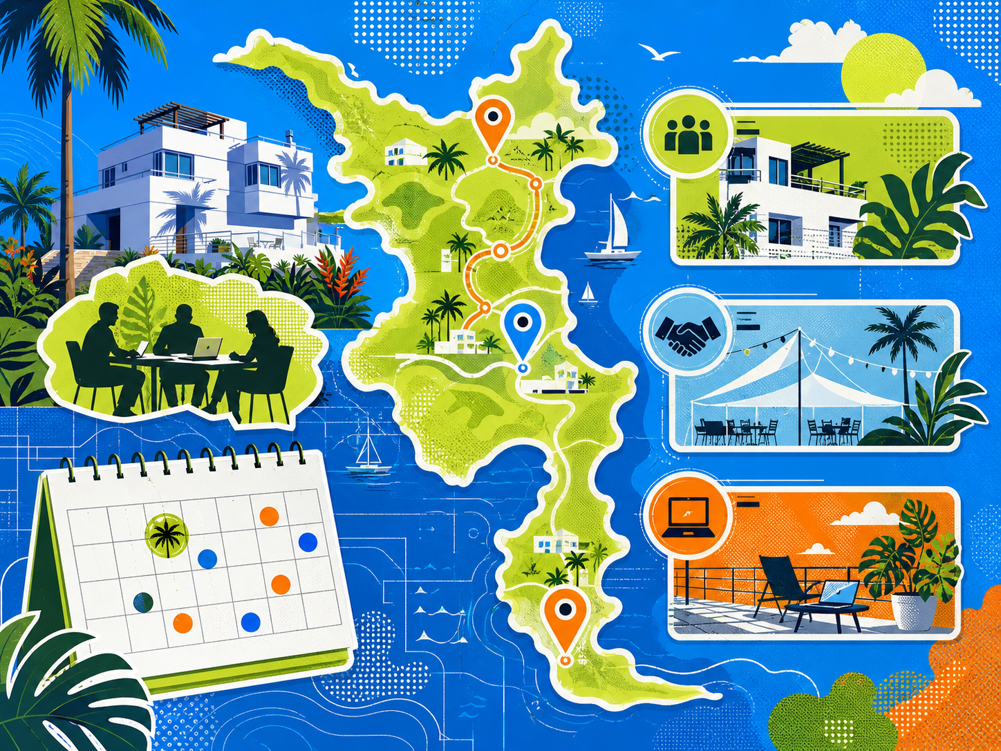 Magic Island calendar and event map illustration